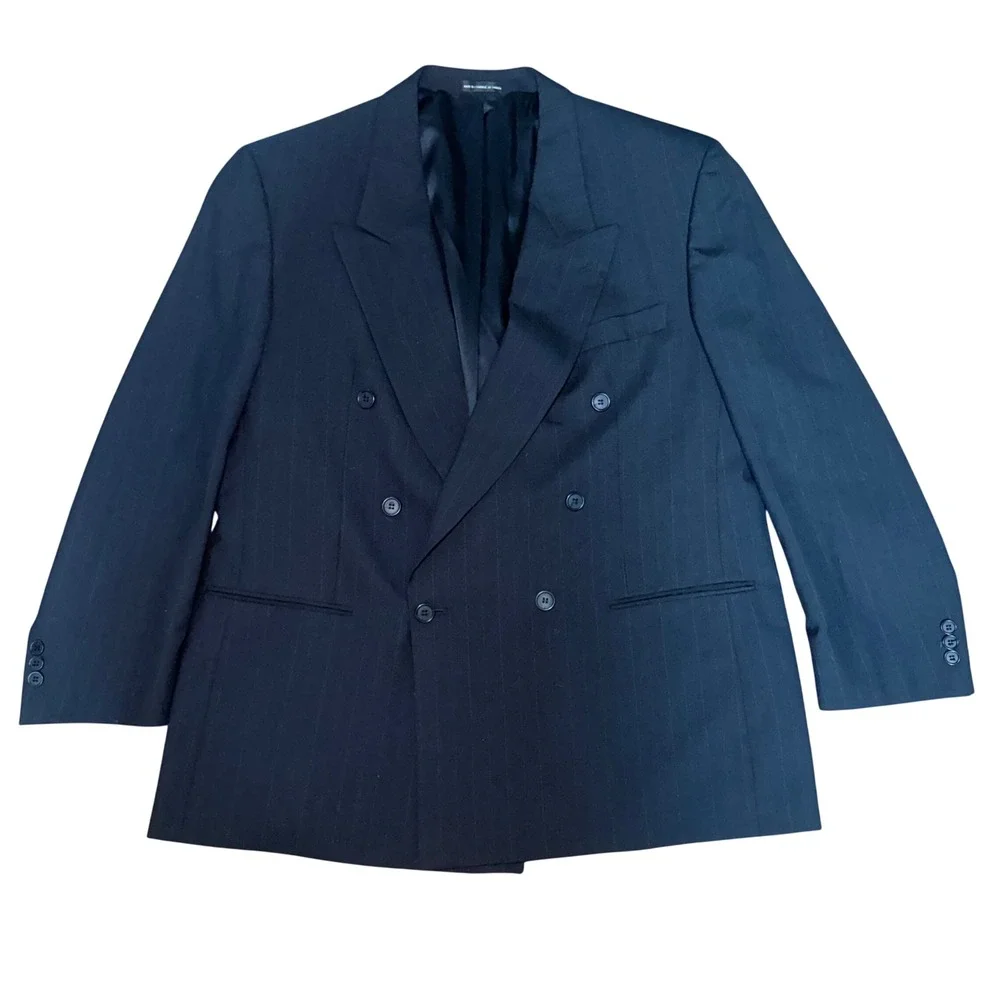Pierre Balmain Mens 46R Pure Wool Double Breasted Pinstripe Black Blazer